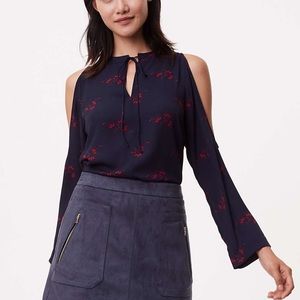 LOFT Women XL Leafed Tie Neck Cold Shoulder Blouse